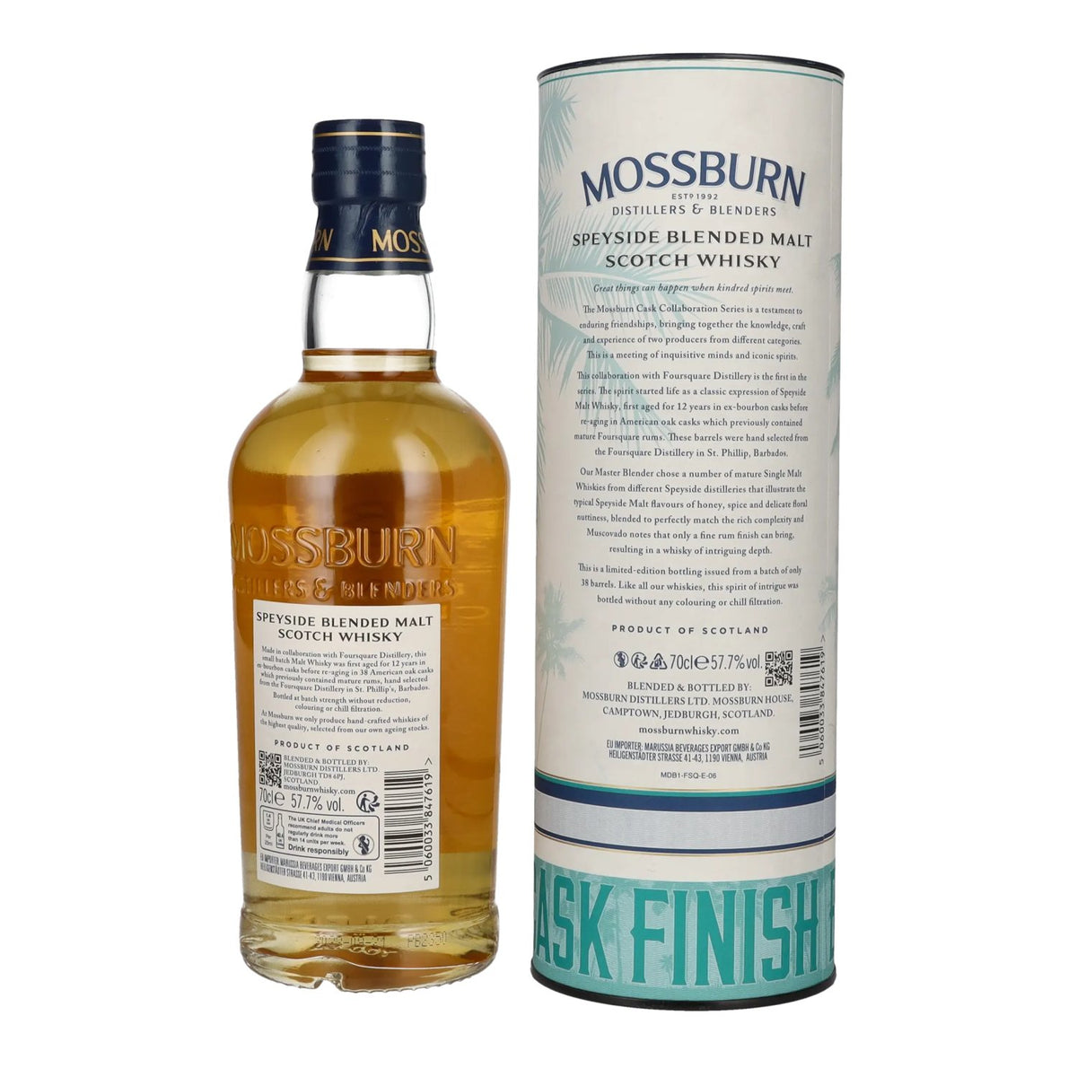 Mossburn Foursquare 12-Year-Old Rum Casks Whisky, Batch Strength 57.7% vol., 0.7 l in a gift box