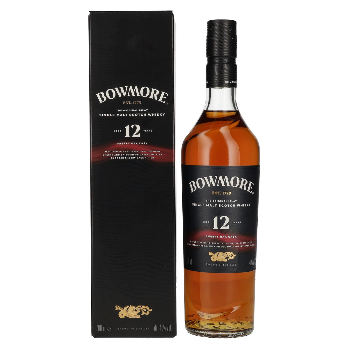Bowmore 12 Years Old Sherry Oak Cask Islay Single Malt 40% Vol. 0,7l in geschenkverpakking
