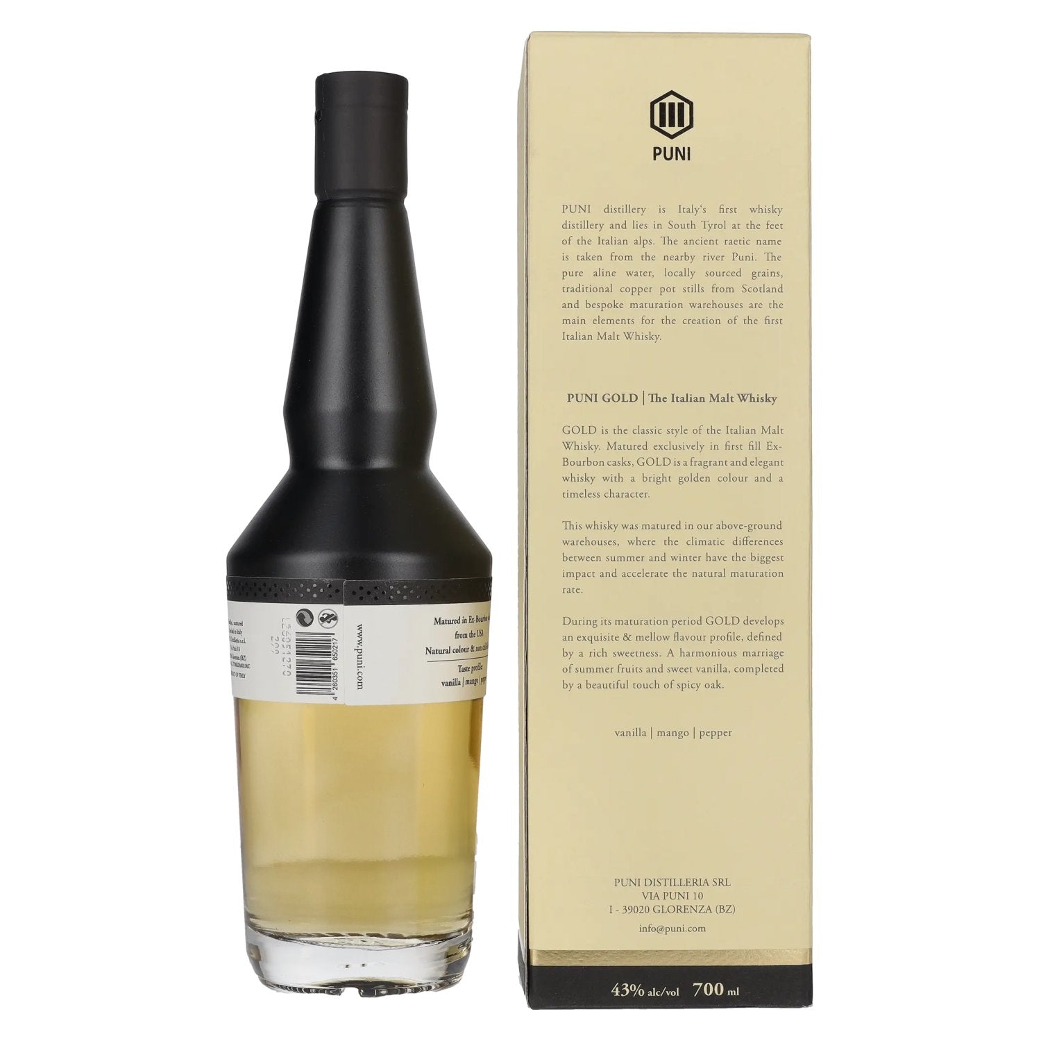 Puni GOLD The Italian Malt Whisky 43% Vol. 0,7l en coffret cadeau