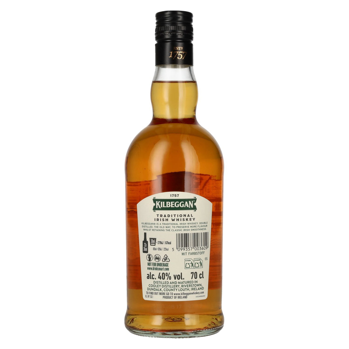 Kilbeggan Whiskey irlandais traditionnel 40 % vol. 0,7 l