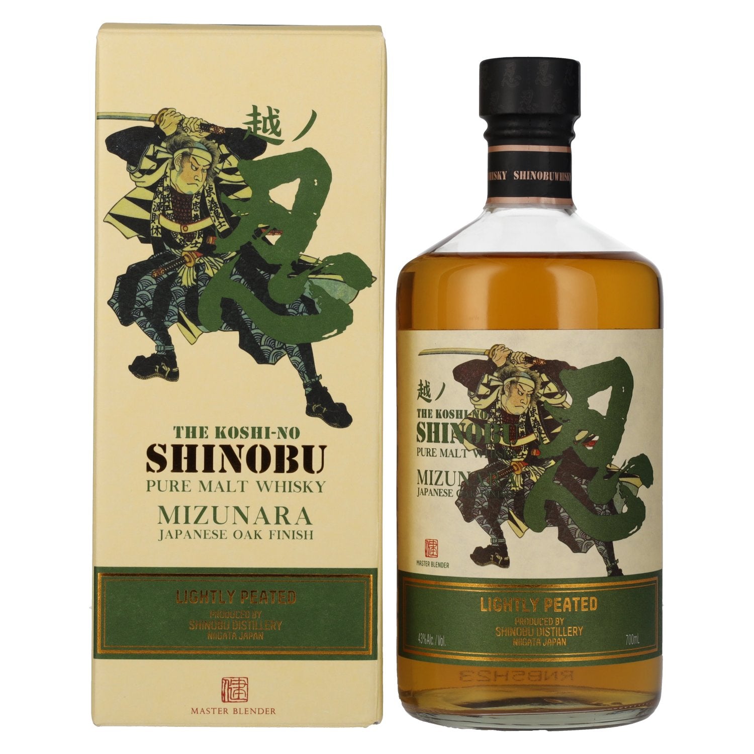 The Koshi-No Shinobu Pure Malt Whisky Lightly Peated Mizunara Oak Finish 43% Vol. 0,7l en boîte cadeau