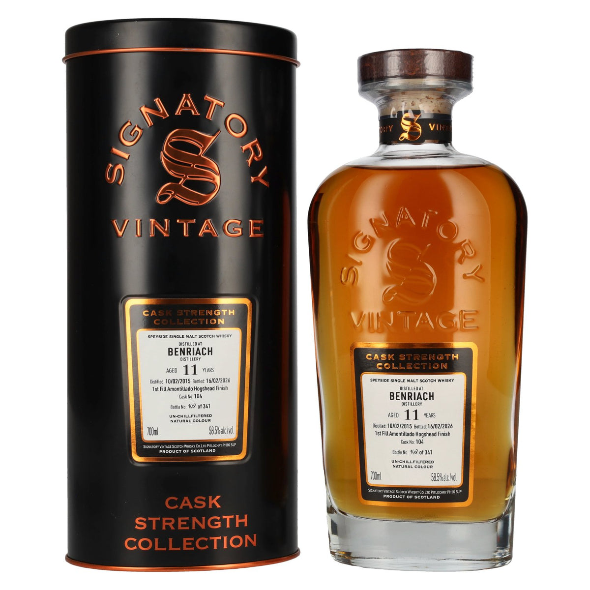 Signatory Vintage BENRIACH 11 Years Old Cask Strength Collection #104 2015 58,5% Vol. 0,7l in Tinbox