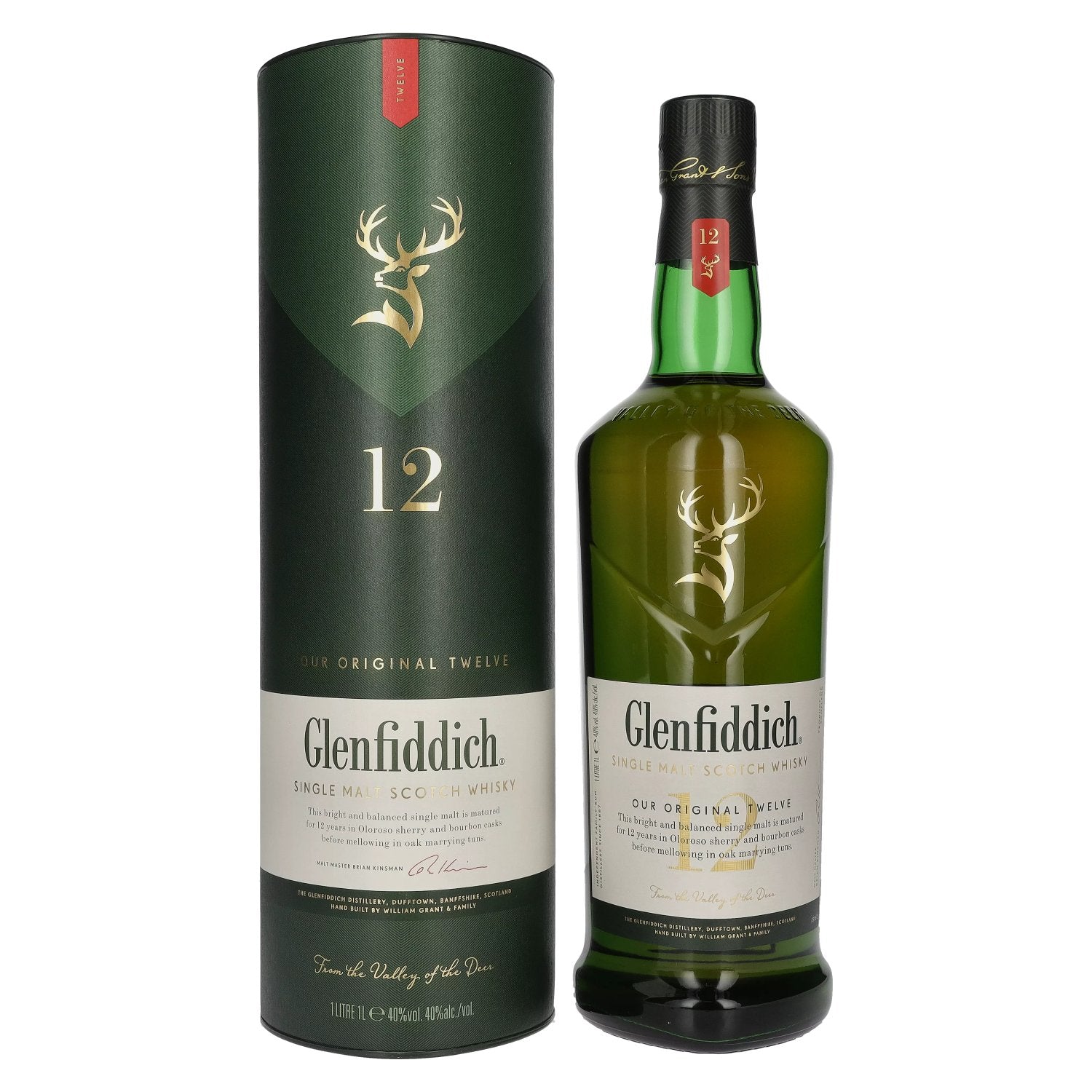 Glenfiddich 12 Years Old Single Malt Scotch Whisky 40% Vol. 1l en boîte cadeau