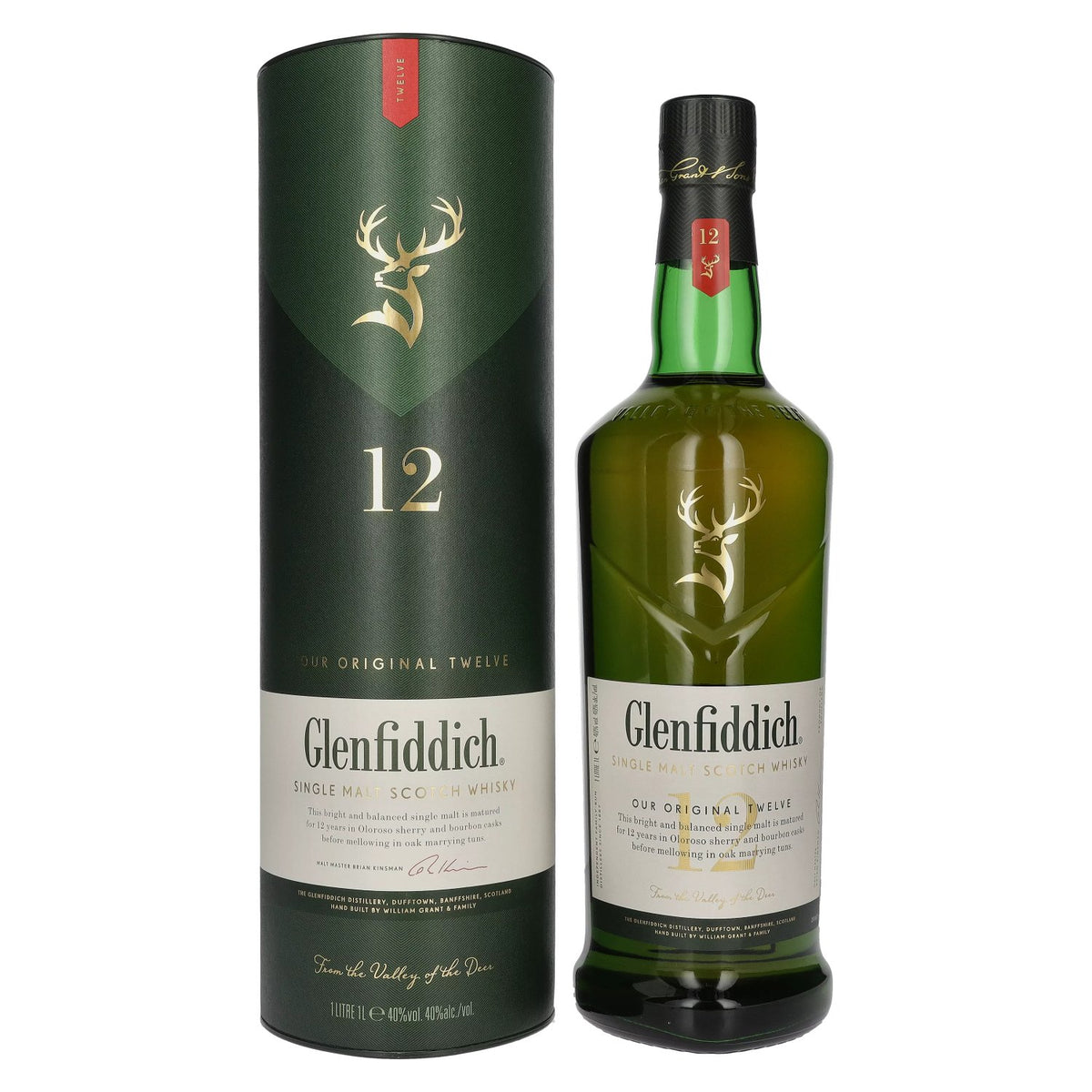 Glenfiddich 12 Years Old Single Malt Scotch Whisky 40% vol. 1 l in geschenkverpakking
