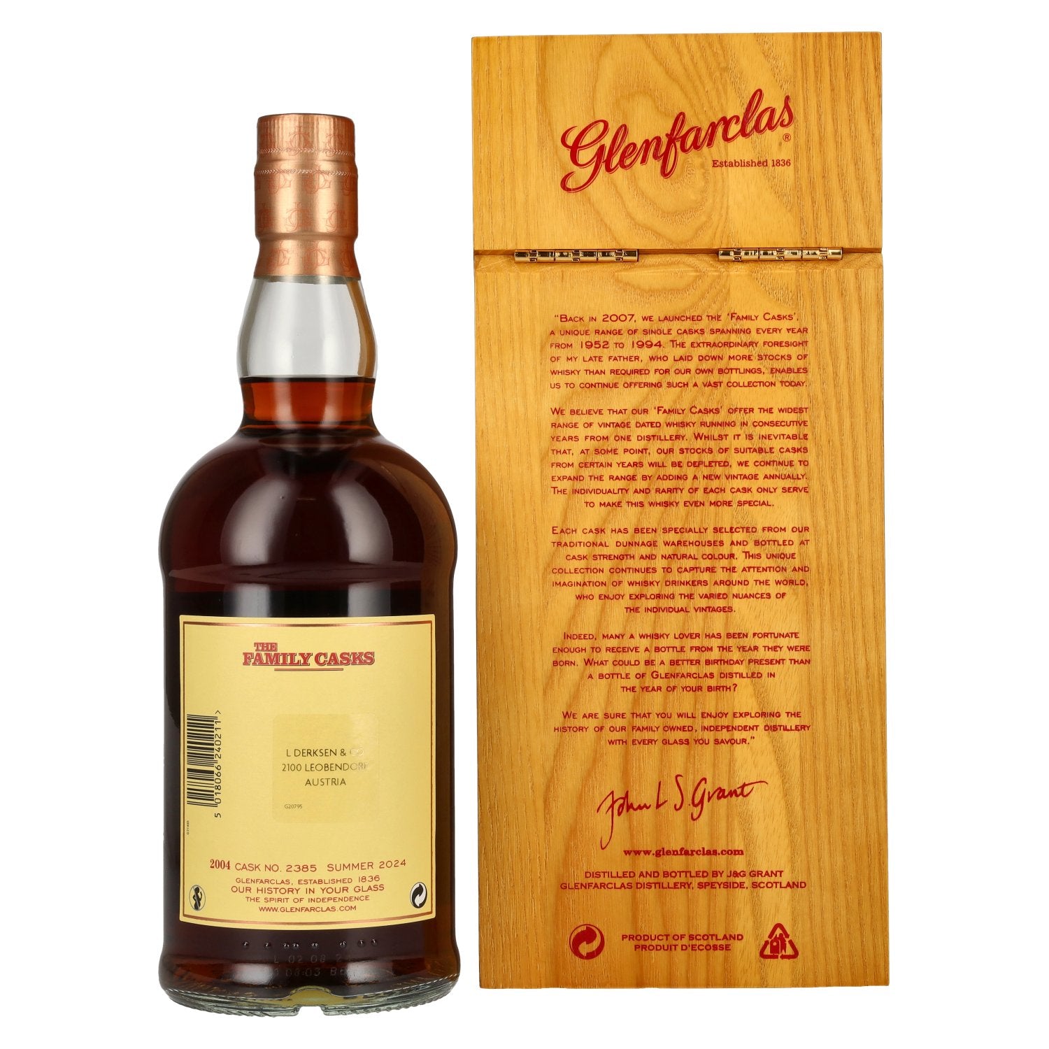 Glenfarclas THE FAMILY CASKS Single Cask SUMMER 2024 Sherry Butt #2385 2004 58,8% Vol. 0,7l in wooden box