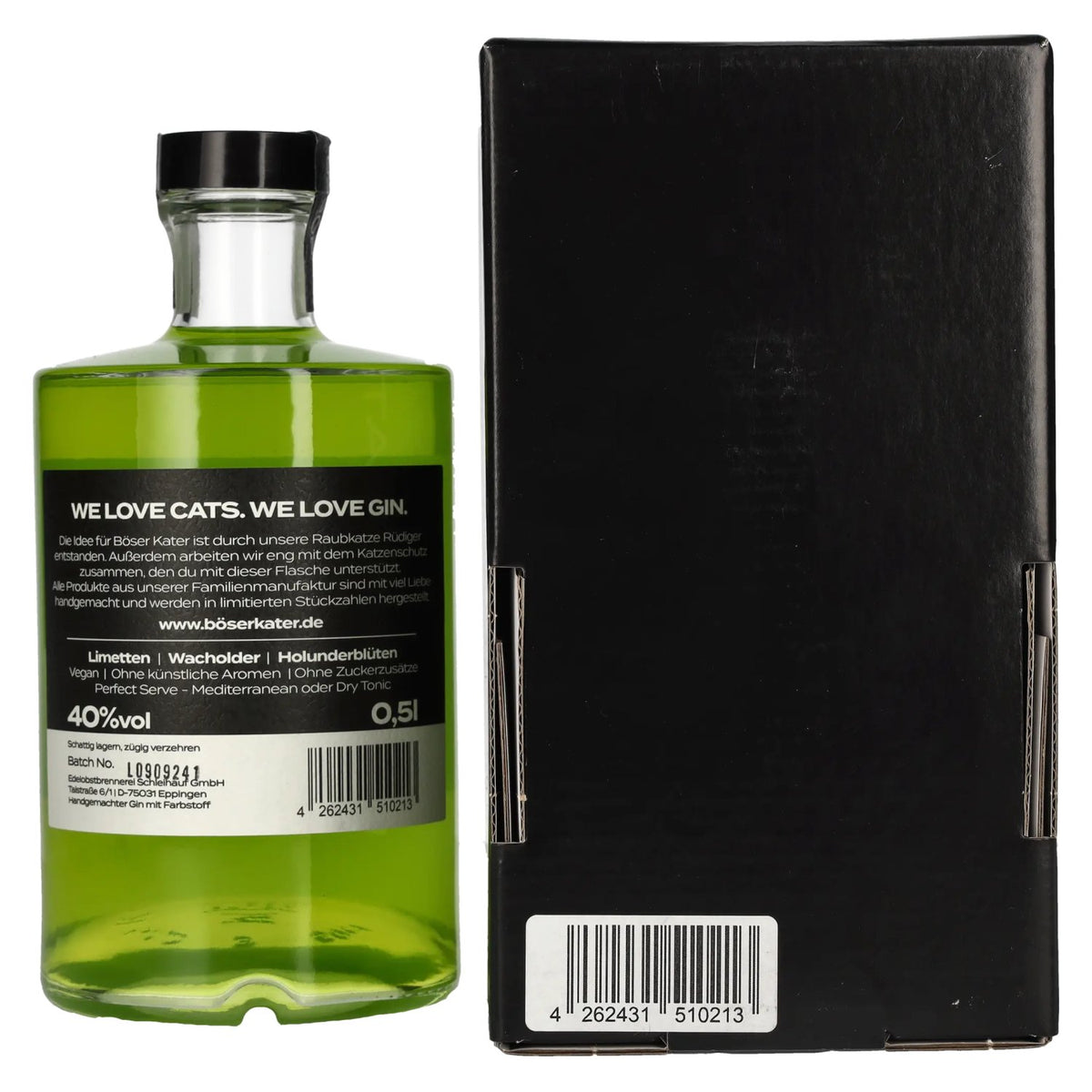 Böser Kater Gin au citron vert fluo sous lumière noire, 40 % vol., 0,5 l, dans un coffret cadeau