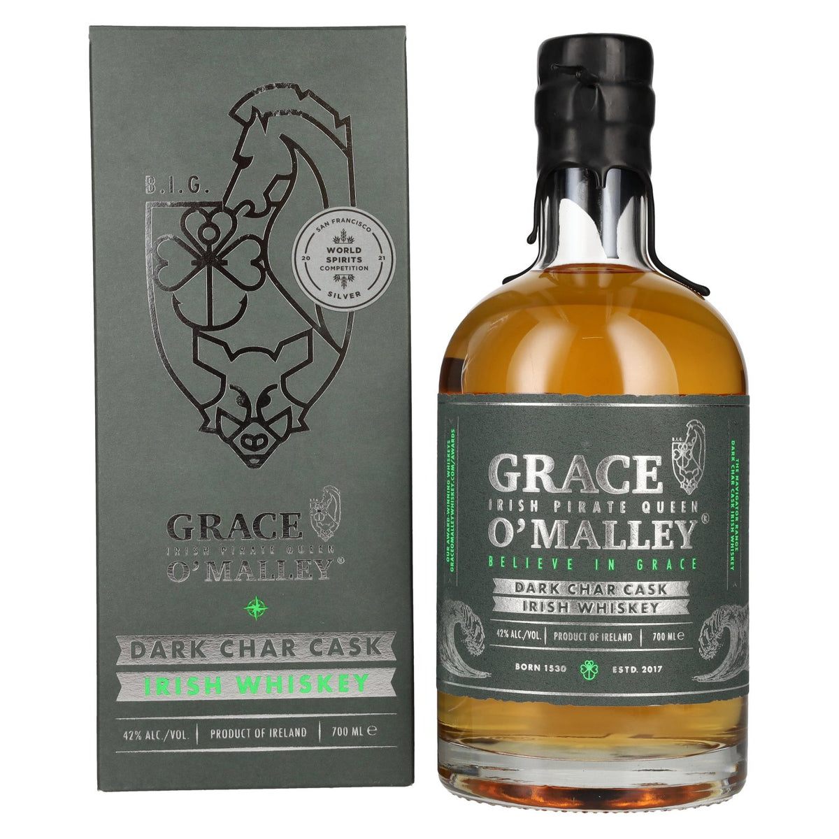 Grace O' Malley Irish Pirate Queen Whiskey Dark Char Cask 42% Vol. 0,7l in Geschenkbox