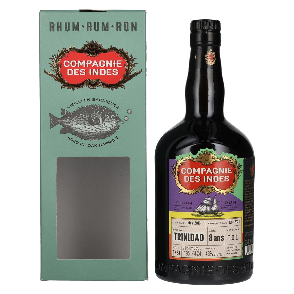 Compagnie des Indes TRINIDAD T.D.L Rum Single Cask Strength 8 Years Old 2016 43% Vol. 0,7l in Geschenkbox