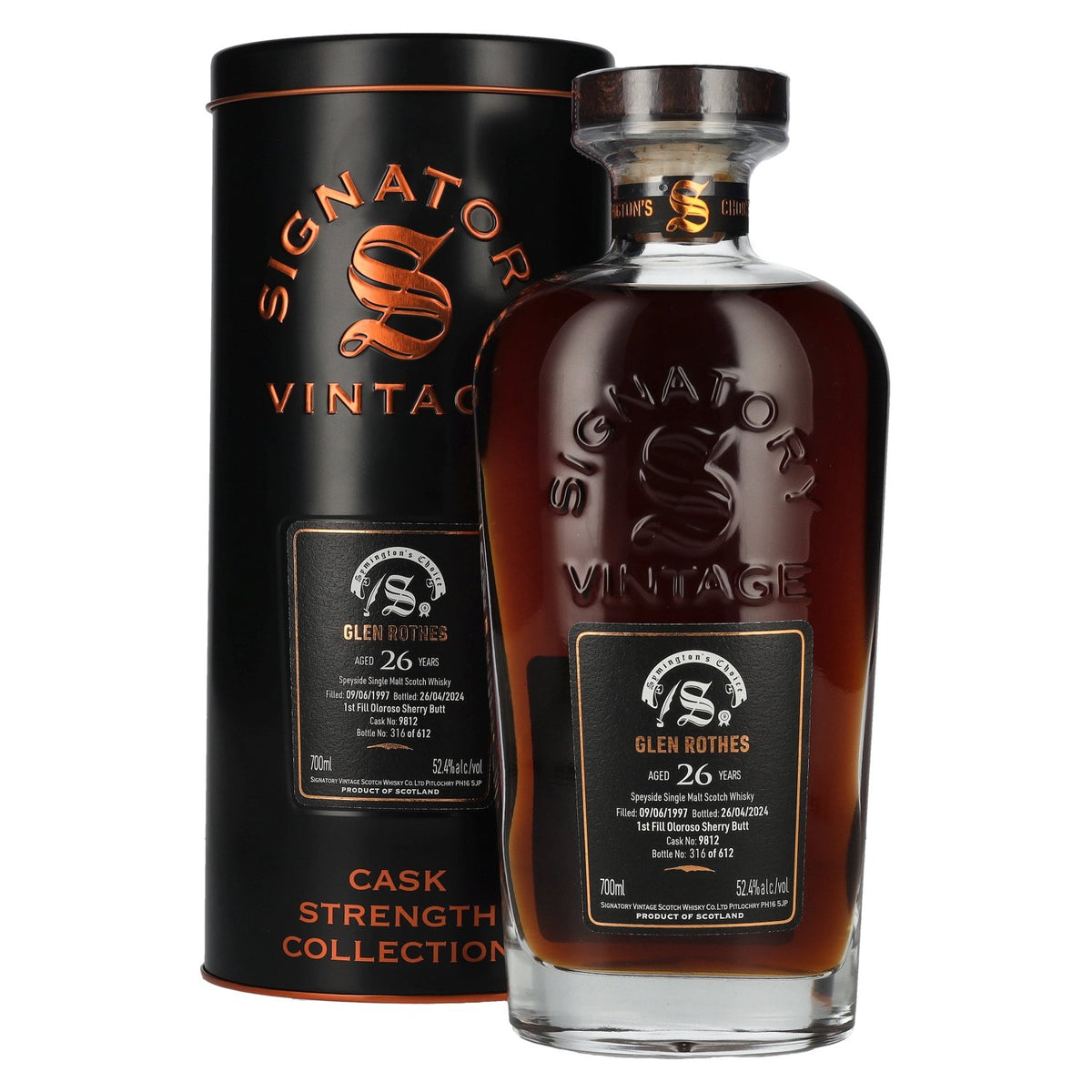 Signatory Vintage GLEN ROTHES 26 Years Old Cask Strength #9812 1997 52,4% Vol. 0,7l in Tinbox