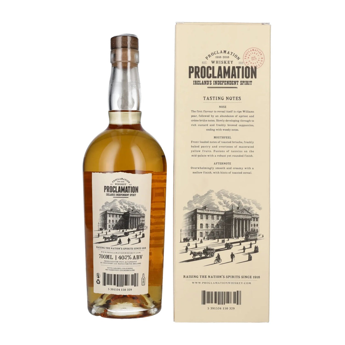 Whisky irlandais assemblé Proclamation, 40,7 % vol., 0,7 l, dans un coffret cadeau avec un verre