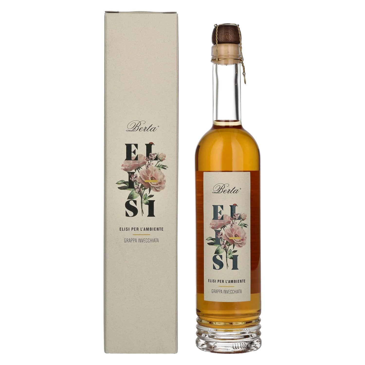 Berta Grappa Elisi per L'Ambiente Grappa Invecchiata 43% Vol. 0,5l in geschenkverpakking