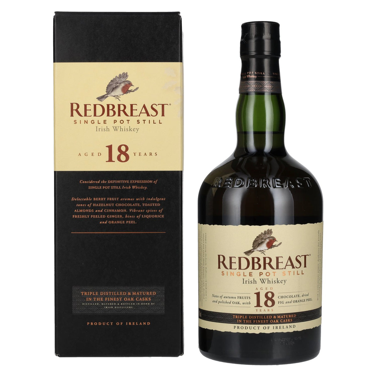 Whisky irlandais Redbreast 18 ans d'âge, Single Pot Still, 46 % vol., 0,7 l, dans un coffret cadeau