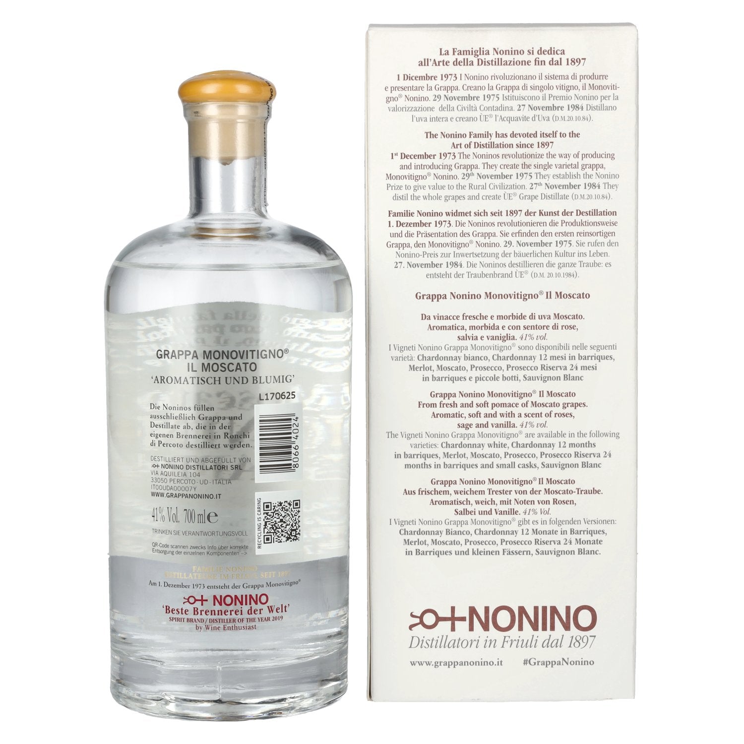 Nonino Grappa Monovitigno il Moscato 41% Vol. 0,7l in geschenkverpakking