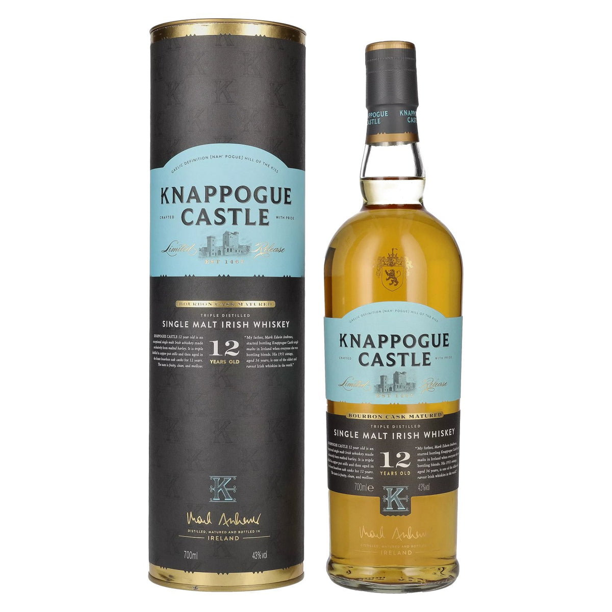 Knappogue Castle 12 Years Old BOURBON CASK MATURED 43% vol. 0,7 l in geschenkverpakking