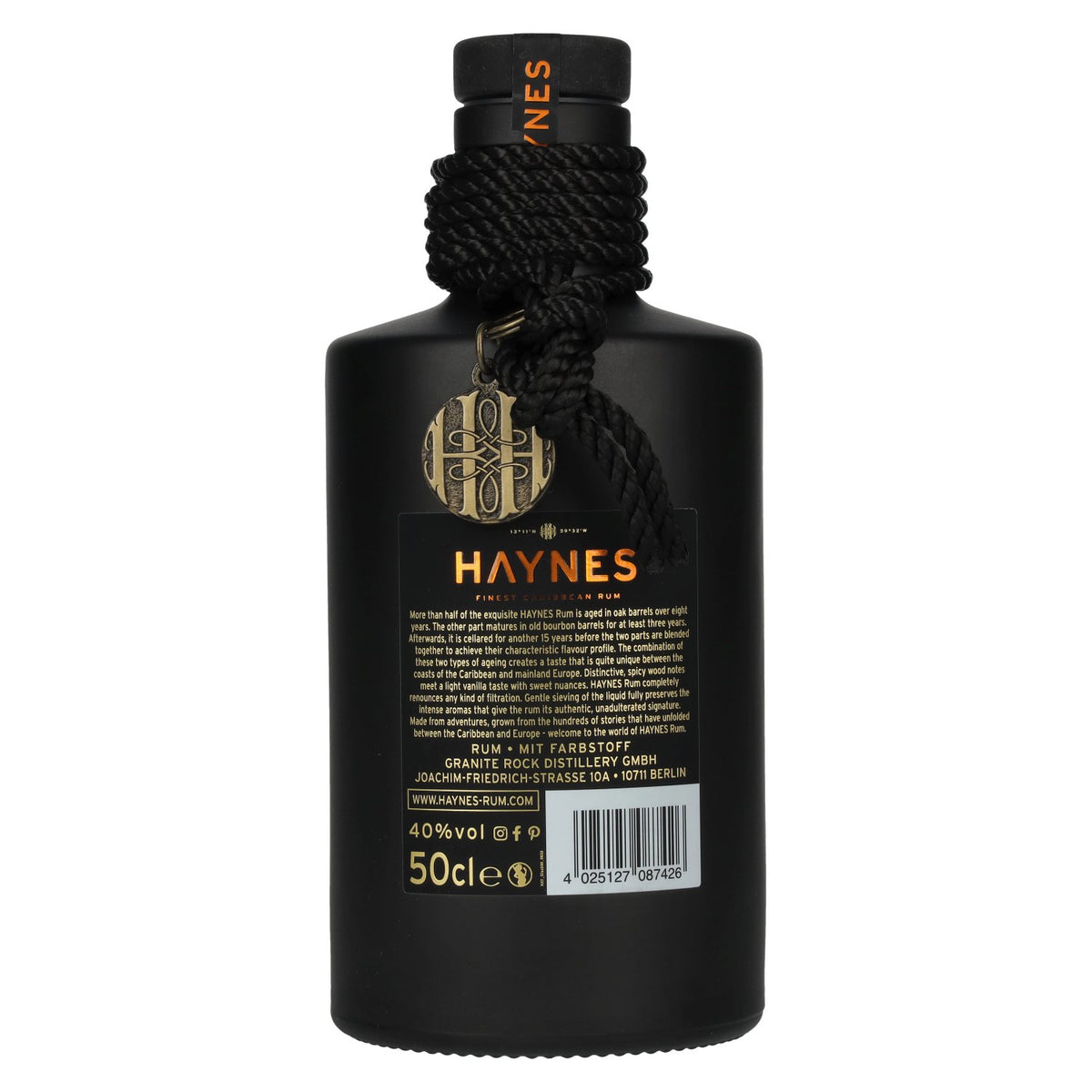 Haynes 8 ans d'âge, rhum des Caraïbes de première qualité, 40 % vol., 0,5 l