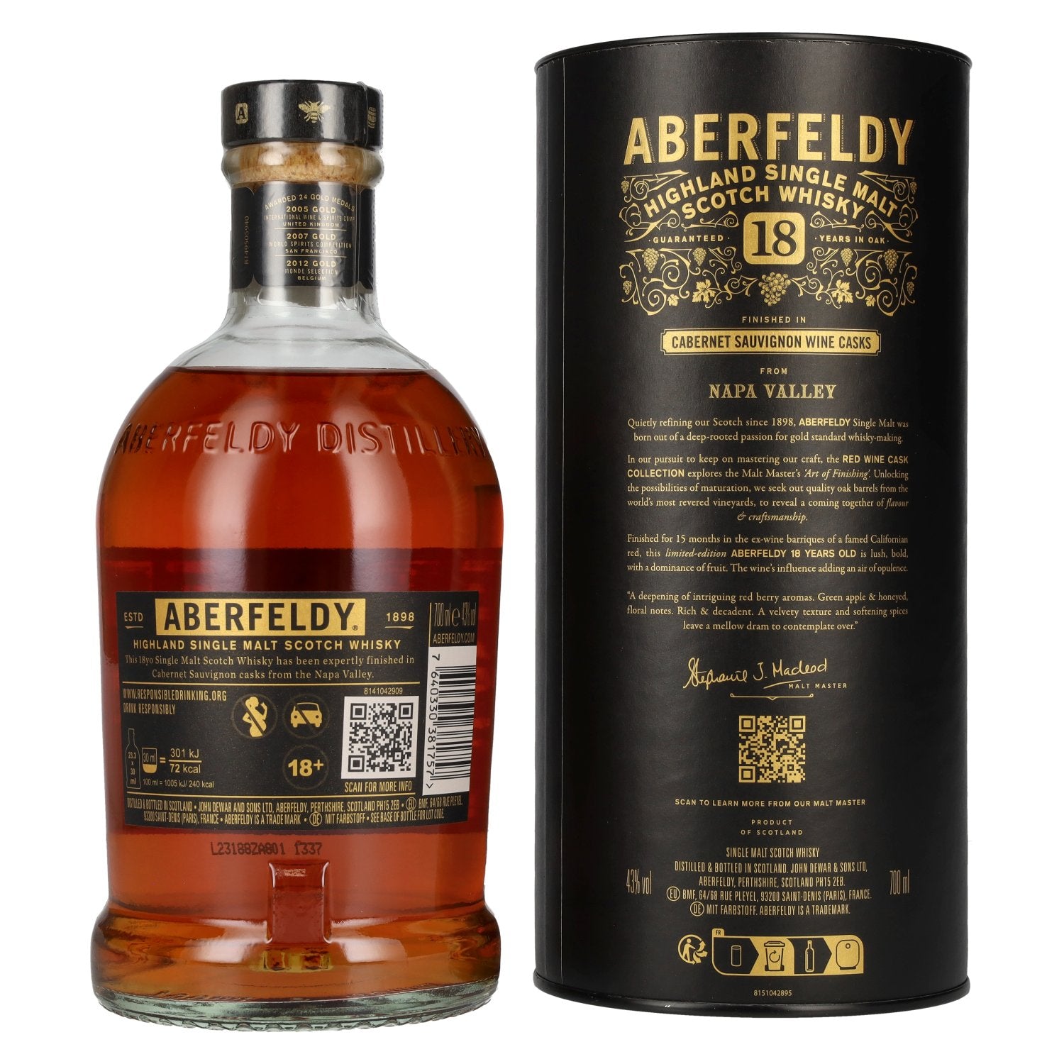 Aberfeldy 18 Years Old Cabernet Sauvignon Wine Casks NAPA VALLEY 43% Vol. 0,7l en boîte cadeau