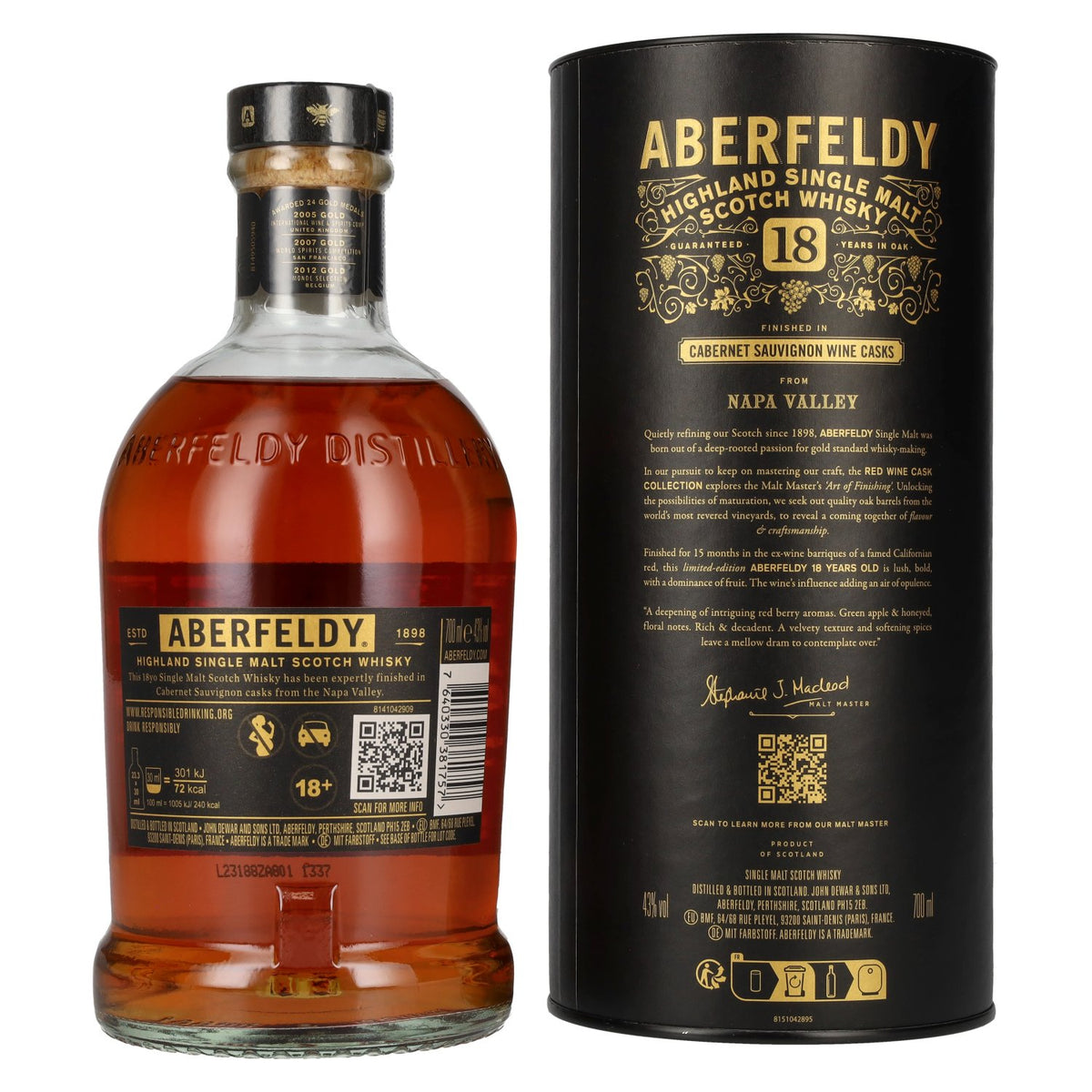 Aberfeldy 18 Years Old Cabernet Sauvignon Wine Casks NAPA VALLEY 43% vol. 0,7 l in geschenkverpakking