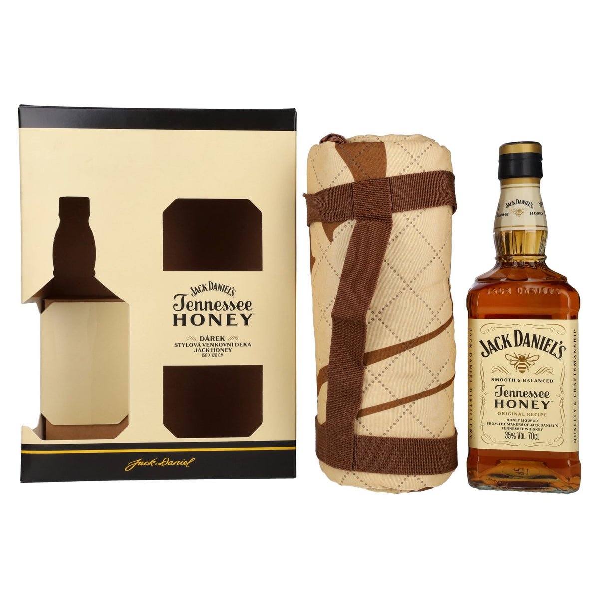 Jack Daniel's Tennessee HONEY 35% Vol. 0.7l in geschenkverpakking met feestdeken