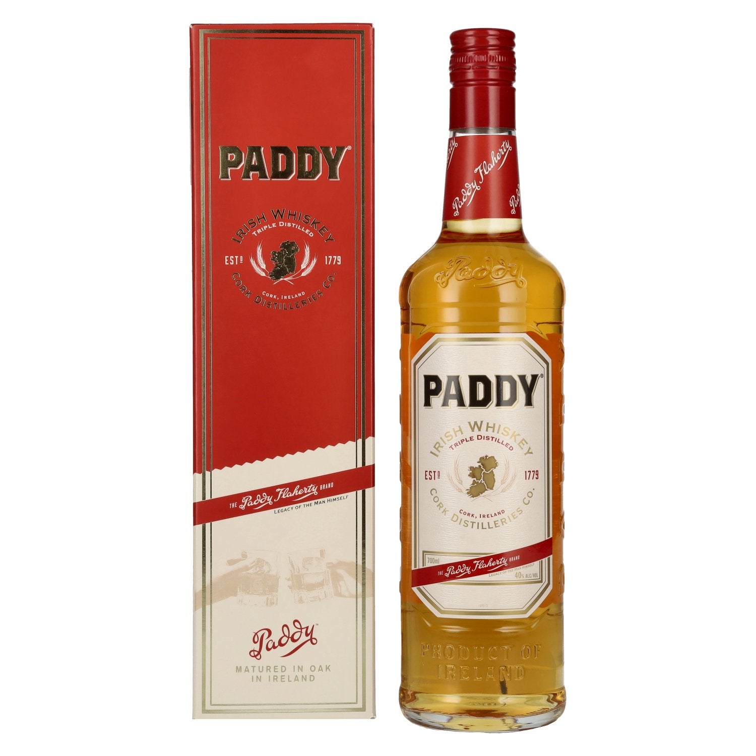 Paddy Irish Whiskey 40% ABV, 0.7 litres, in a gift box