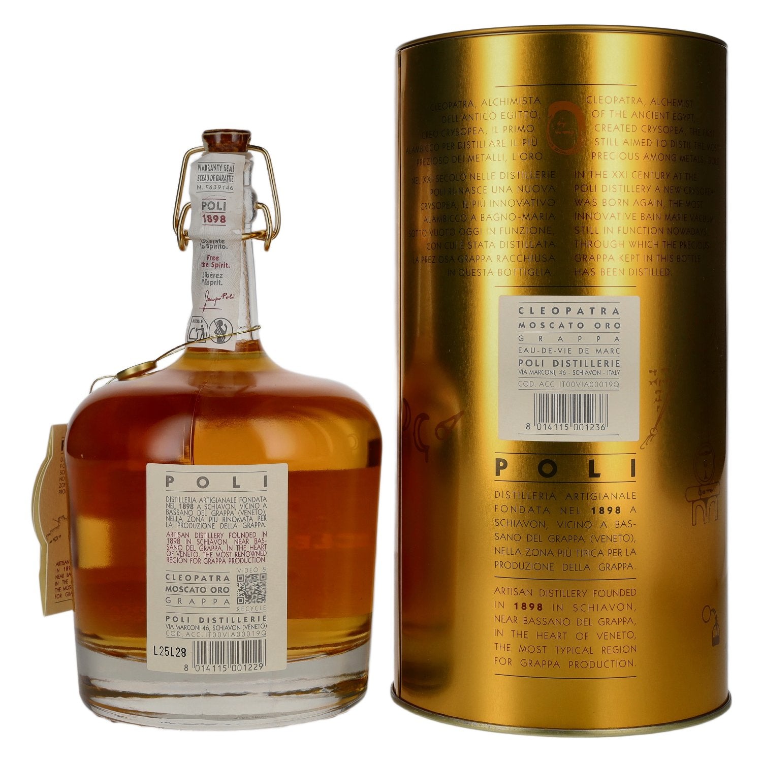 Poli Grappa Cleopatra Moscato Oro 40% Vol. 0,7l in Tinbox
