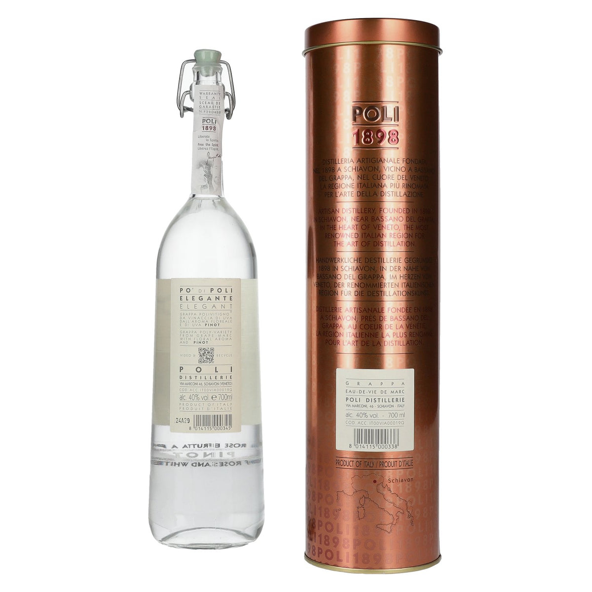 Poli Po' Di Poli Grappa Elegante 40% vol. 0,7 l in blikken doos