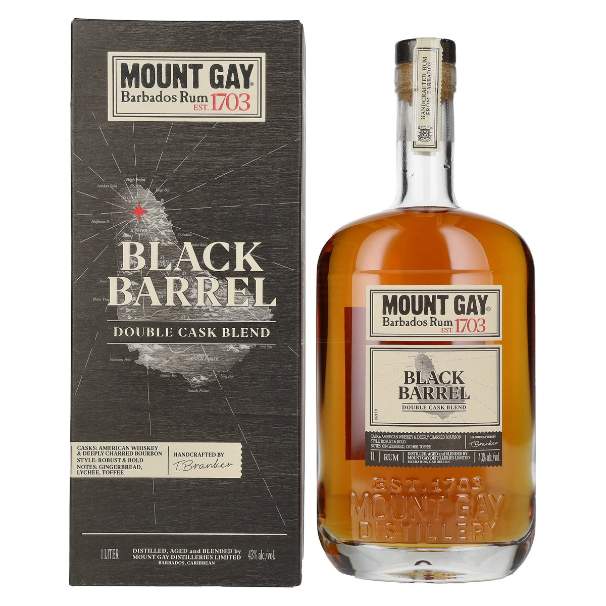 Mount Gay 1703 BLACK BARREL Barbados-rum 43% vol. 1 l in geschenkverpakking