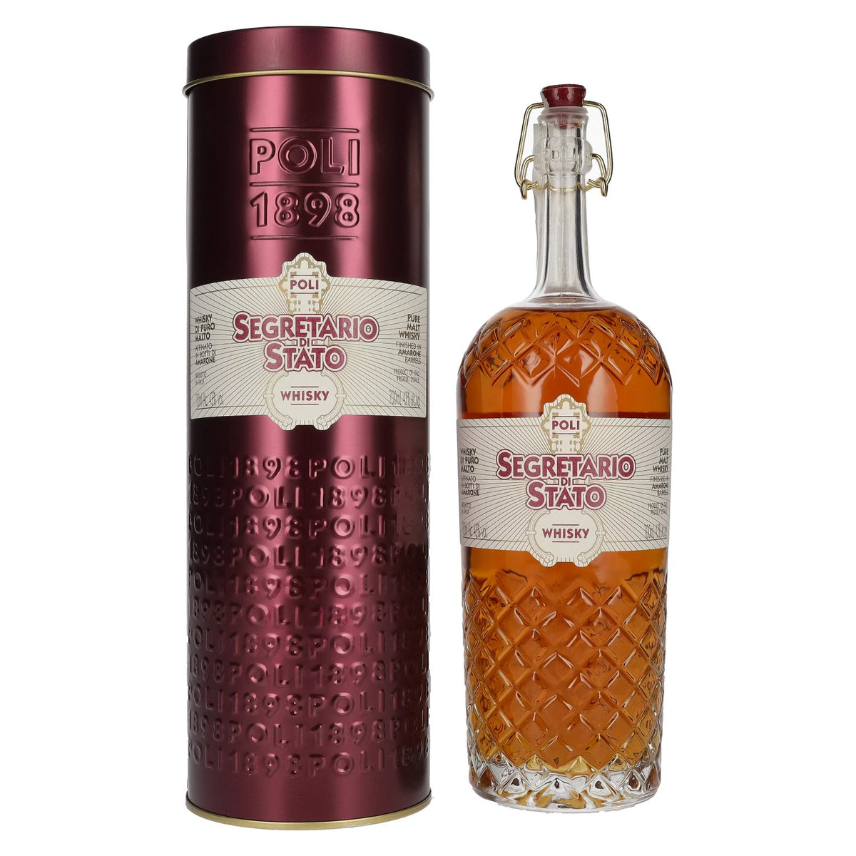 Poli Segretario di Stato Pure Malt Whisky 43% vol. 0,7 l in blikken doos