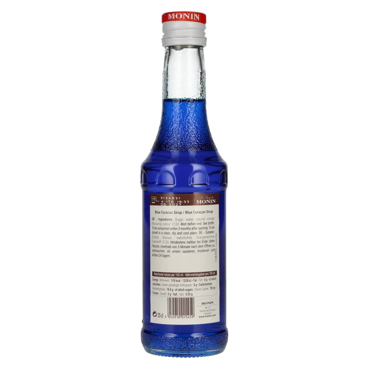 Le Sirop de Monin BLAUW CURAÇAO 0.25l