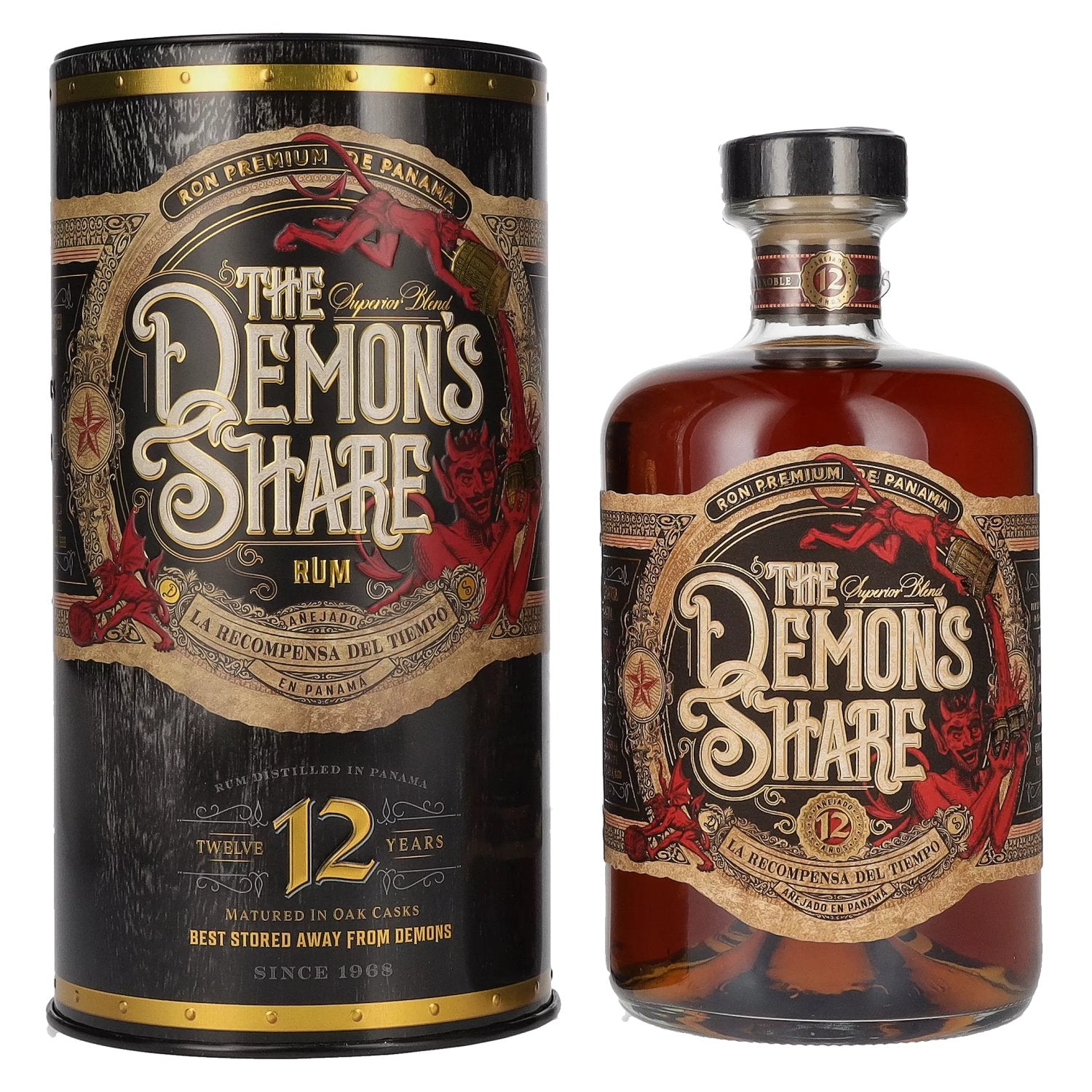 The Demon's Share Superior Blend Rum 12 Jaar Oud 41% Vol. 0,7l in Blikken Doos