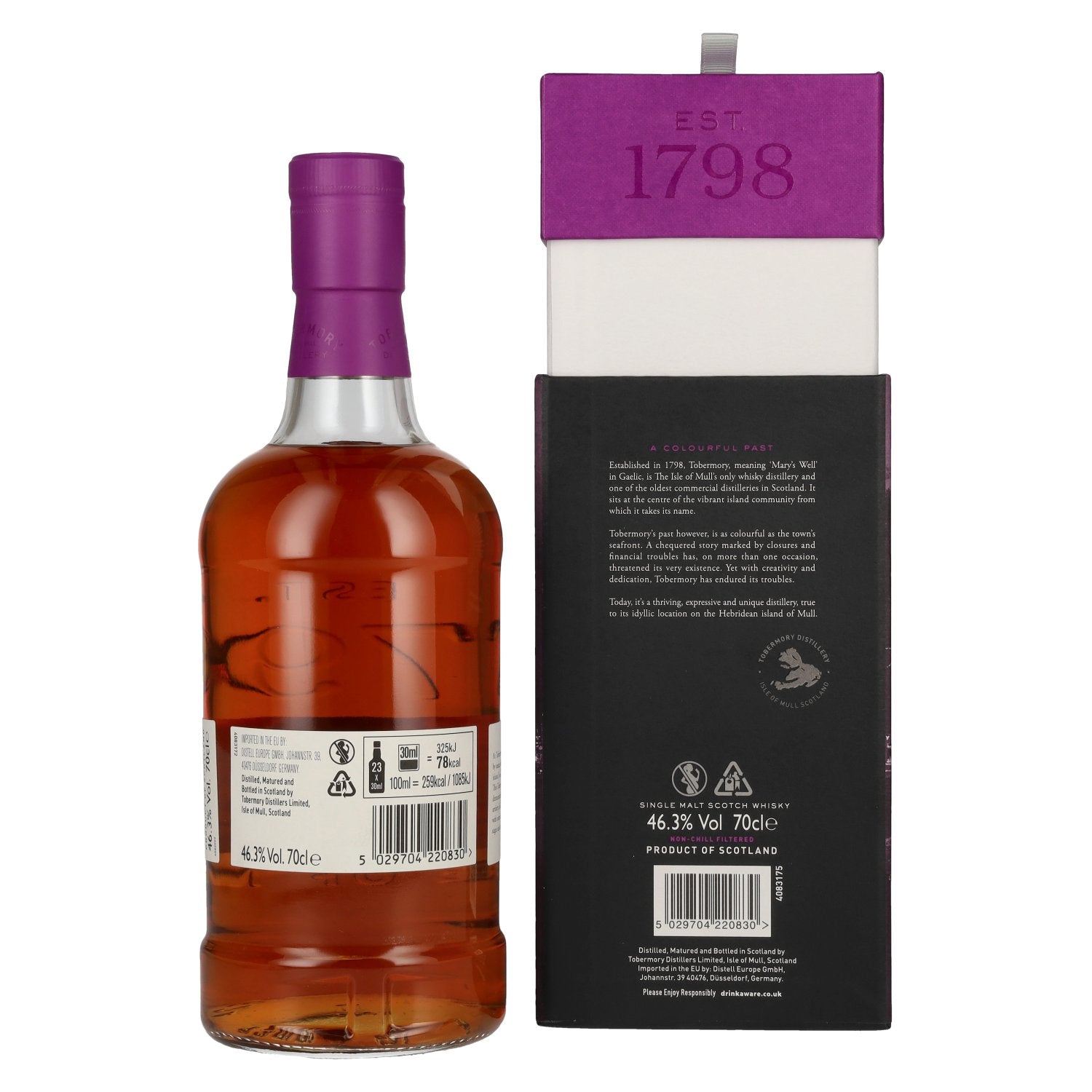 Tobermory 21 ans d'âge, single malt, finition en fût d'Oloroso, 46,3 % vol., 0,7 l, dans un coffret cadeau