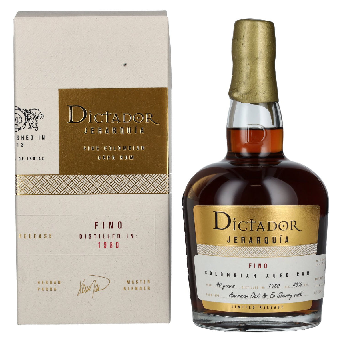 Dictador JERARQUÍA 40 Years Old FINO Rum 1980 43% Vol. 0,7l in Geschenkbox