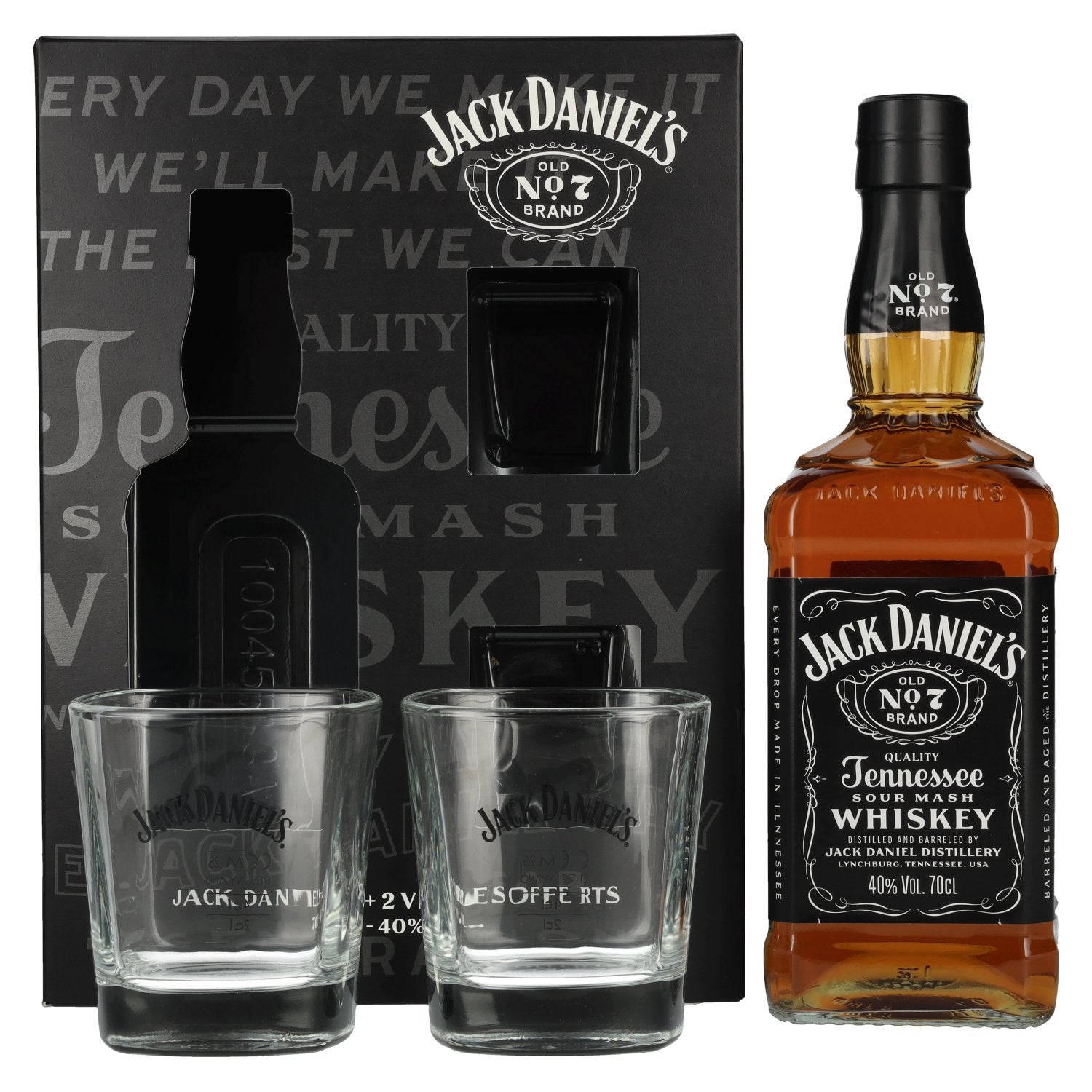 Jack Daniel's Tennessee Whiskey 40% Vol. 0,7l in Geschenkbox mit 2 Rocks Gläsern