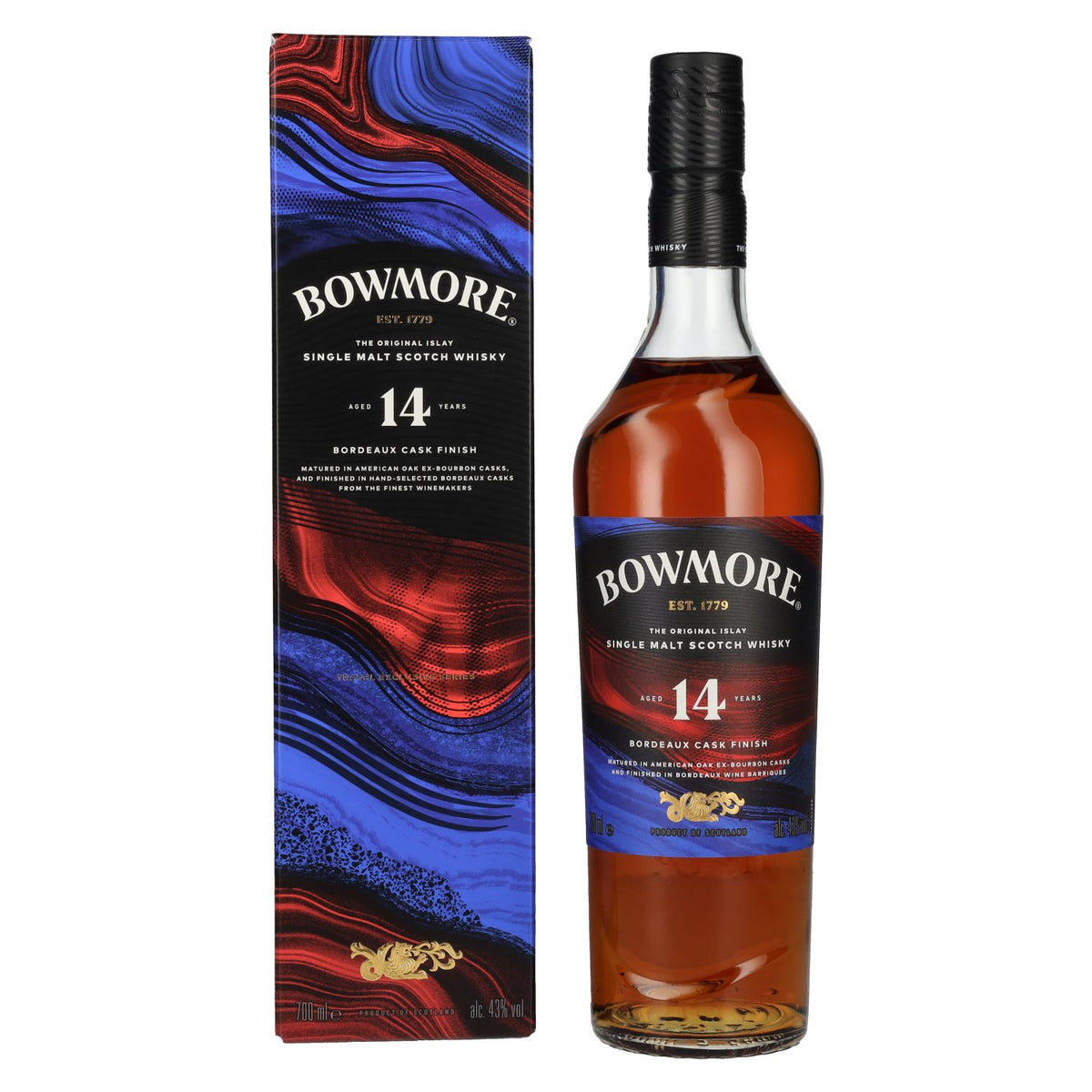 Bowmore 14 Years Old Bordeaux Cask Finish Islay Single Malt 43% Vol. 0,7l en boîte cadeau