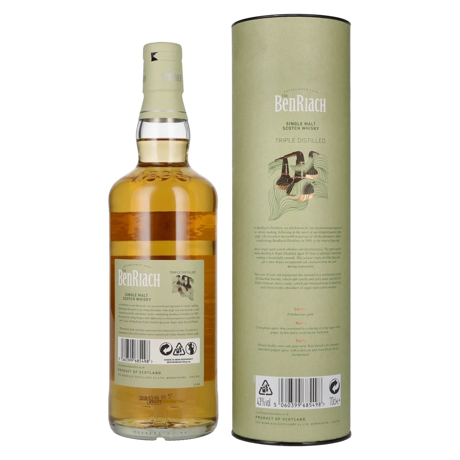 Benriach 10 Years Old Triple Distilled Double Cask Matured 43% Vol. 0,7l in gift box