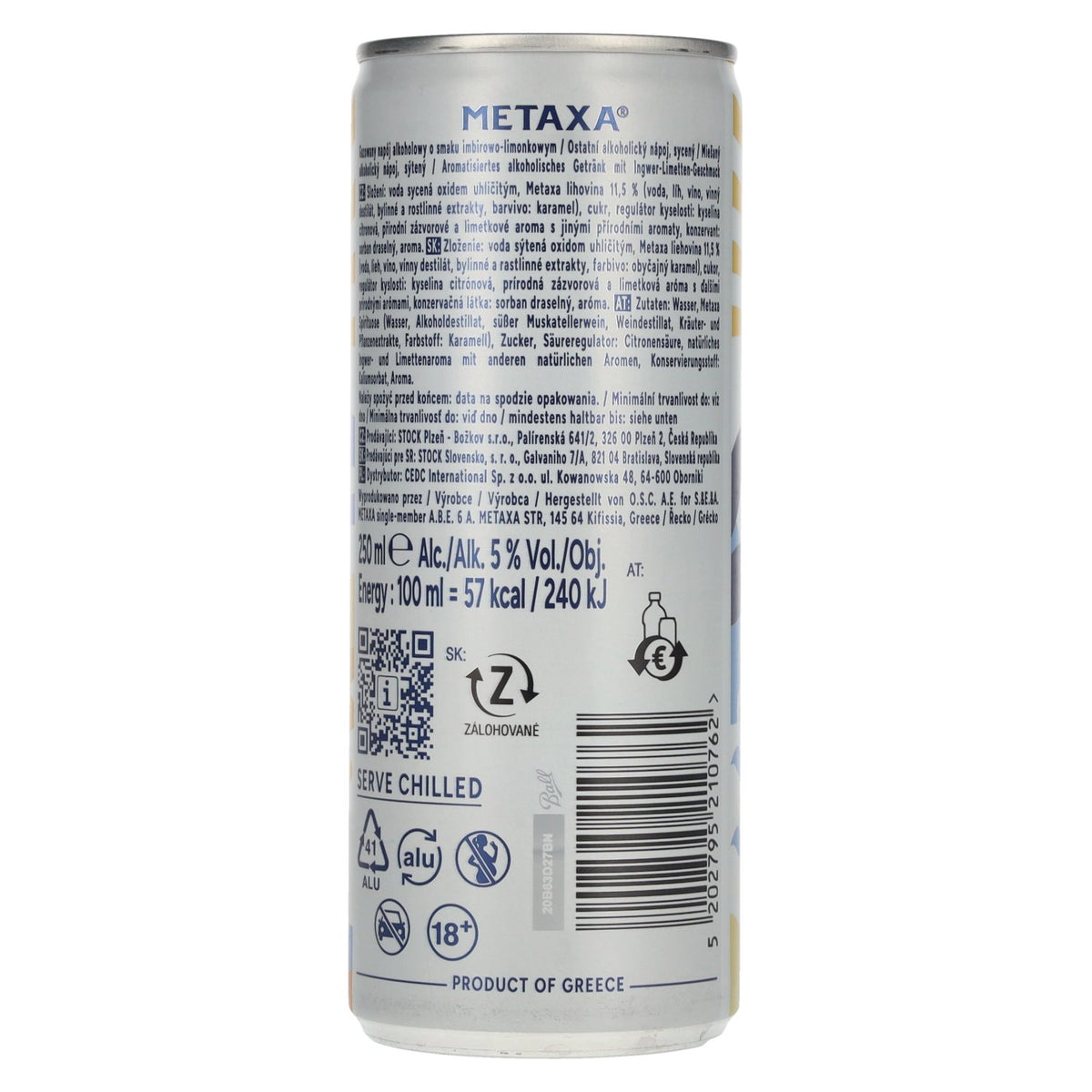 Metaxa Ginger &amp; Lime Long Drink Greek Cocktails Ready to Drink 5% ABV 0.25l can (deposit required)