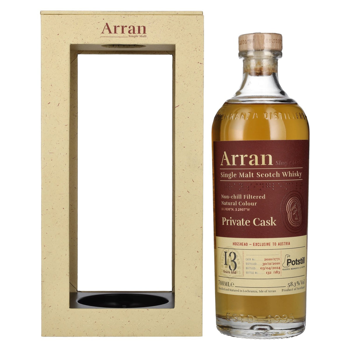 Arran 13 Years Old POTSTILL PRIVATE CASK Single Malt Scotch Whisky 58,3% Vol. 0,7l en coffret cadeau