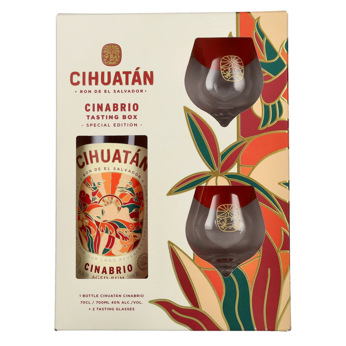Cihuatán 12 Years CINABRIO Rum El Salvador 40% Vol. 0,7l in gift box with 2 glasses