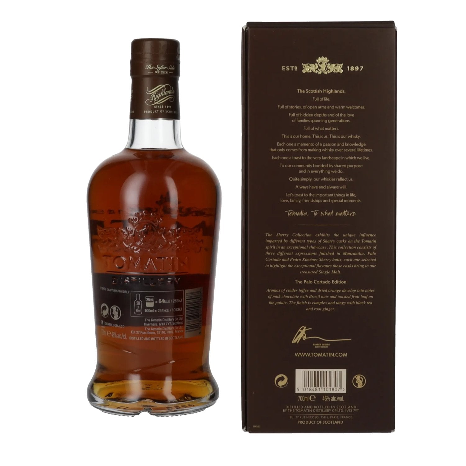 Tomatin 15 Years Old SHERRY COLLECTION Palo Cortado Sherry Butts Limited Edition 2008 46% Vol. 0,7l en boîte cadeau