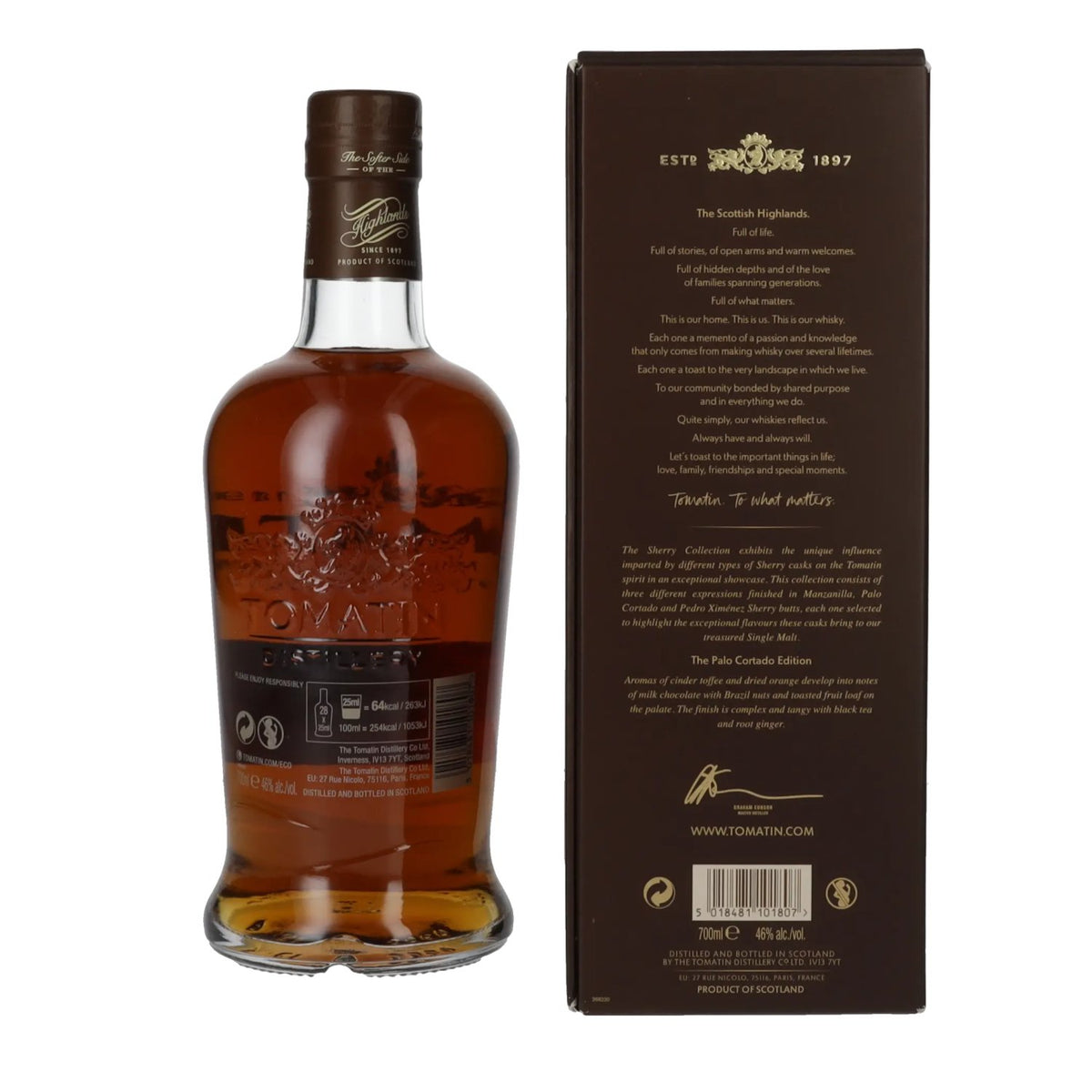 Tomatin 15 ans d'âge SHERRY COLLECTION Palo Cortado Sherry Butts Édition limitée 2008 46 % vol. 0,7 l dans un coffret cadeau