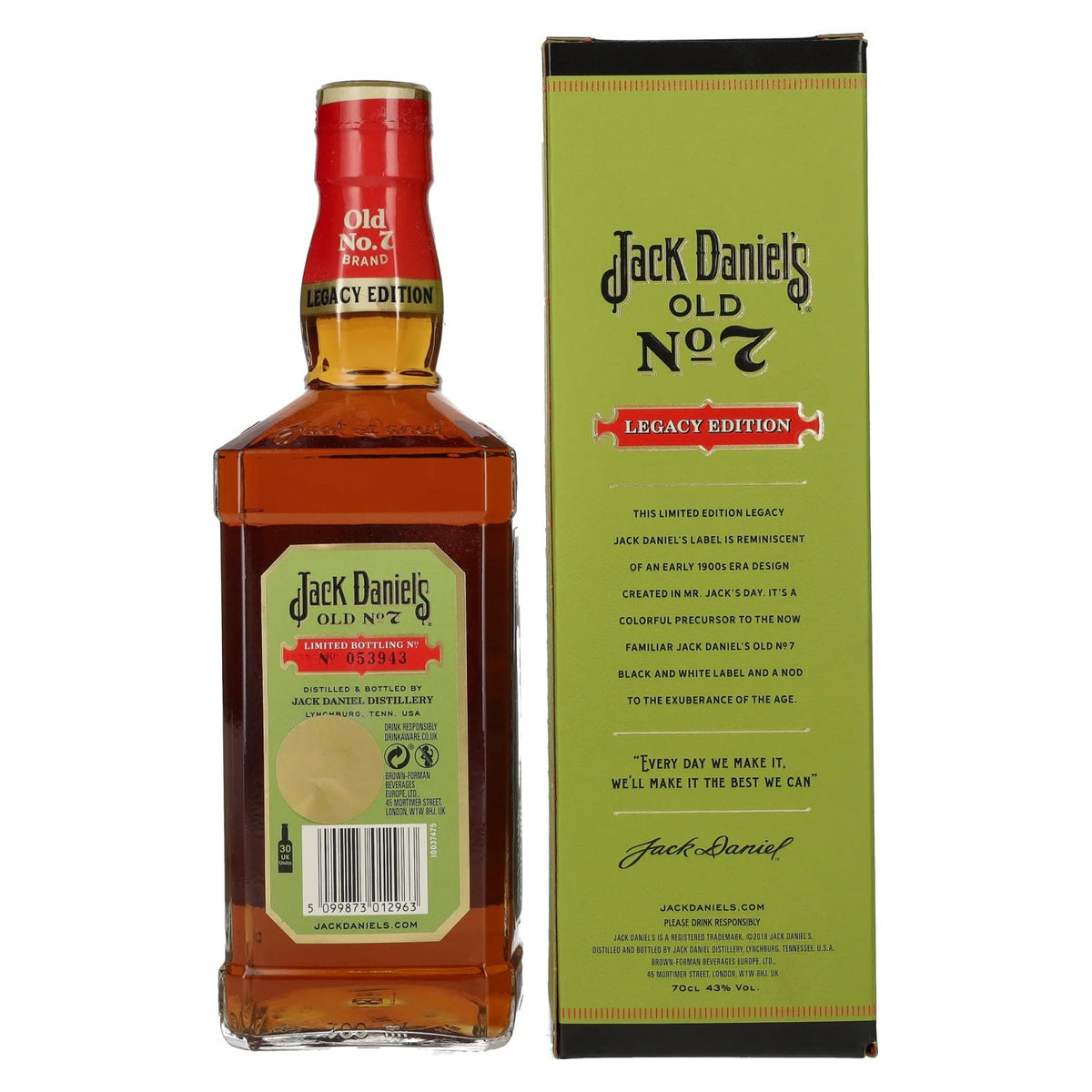 Jack Daniel's Sour Mash Tennessee Whiskey LEGACY EDITION No. 1 - GREEN DESIGN 43% Vol. 0,7l in Geschenkbox