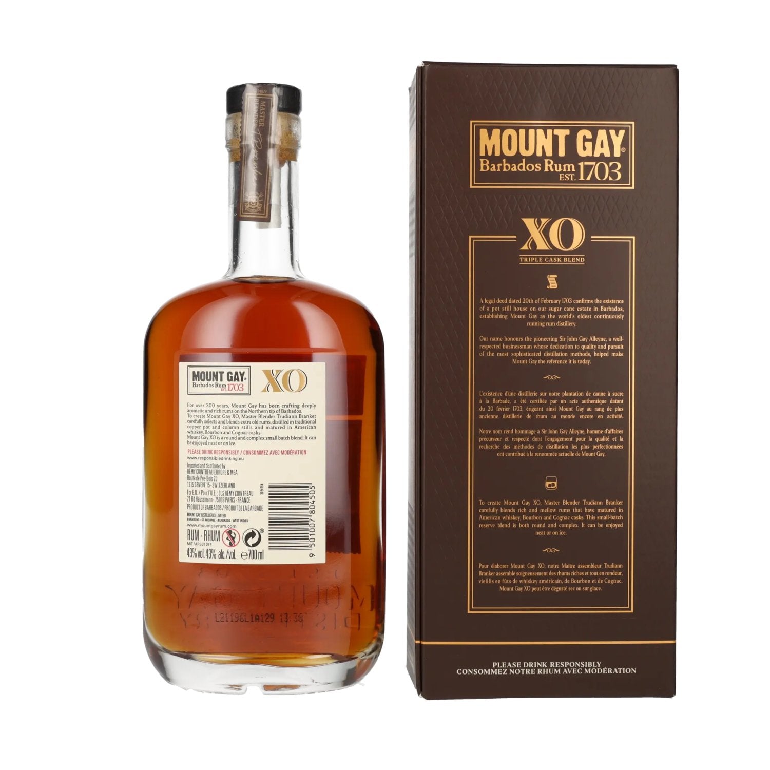 Mount Gay 1703 XO Triple Cask Blend 43% Vol. 0,7l in geschenkverpakking