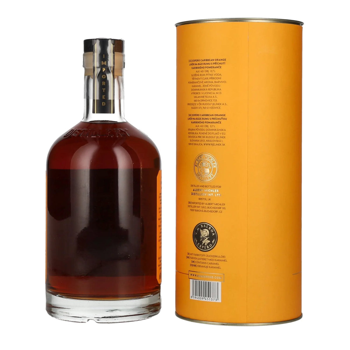 Liqueur Ron Espero Caribbean Orange &amp; Rum 40 % vol., 0,7 l, dans un coffret cadeau
