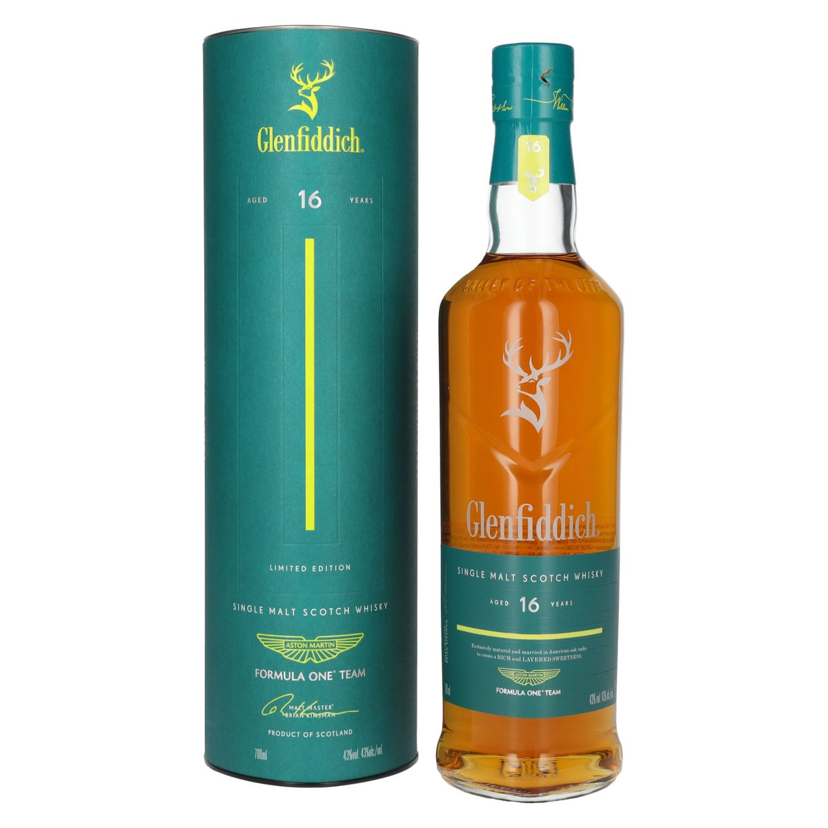 Glenfiddich 16 Years Old ASTON MARTIN FORMULA ONE TEAM Single Malt Scotch Whisky Edition 1 43% Vol. 0,7l in Geschenkbox