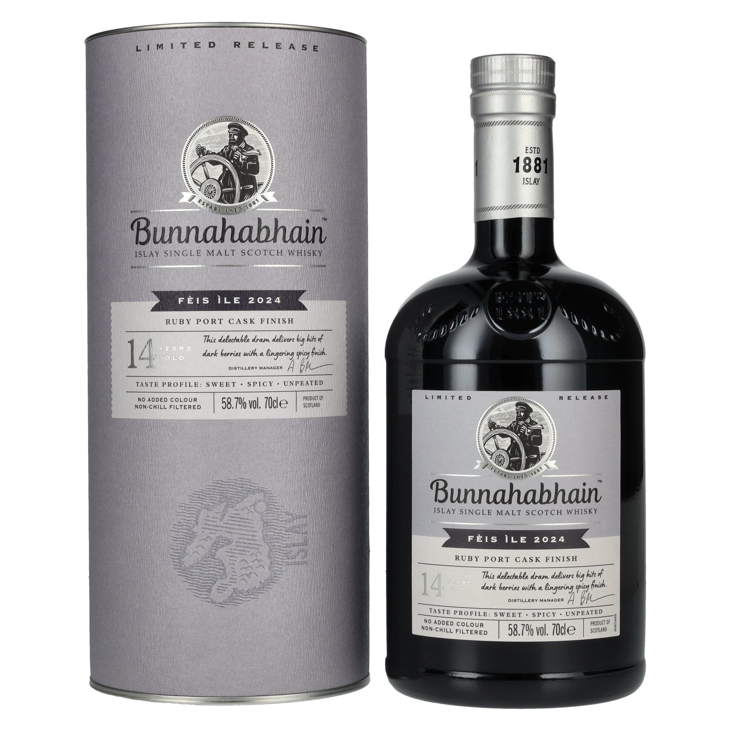 Bunnahabhain 14 Years Old RUBY PORT CASK Matured Limited Release Fèis Ìle 2024 58,7% Vol. 0,7l in Geschenkbox