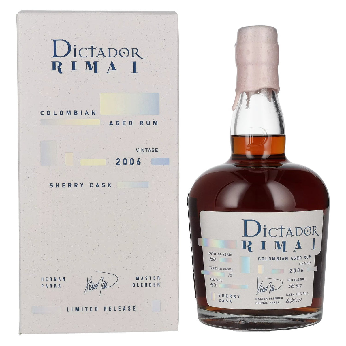 Dictador RIMA 1 16 ans d'âge, vieillissement en fût de sherry, millésime 2006, 44 % vol., 0,7 l, dans un coffret cadeau