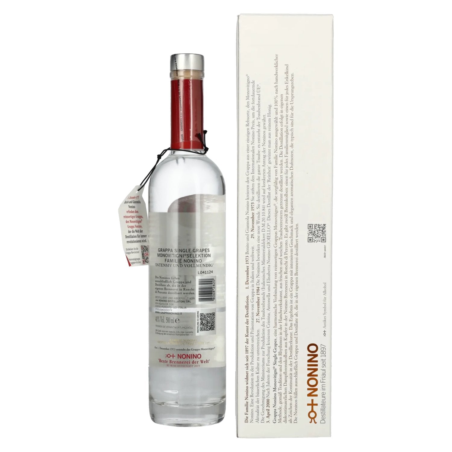 Nonino Grappa Monovitigni Single Grapes 40% Vol. 0,5l in geschenkverpakking