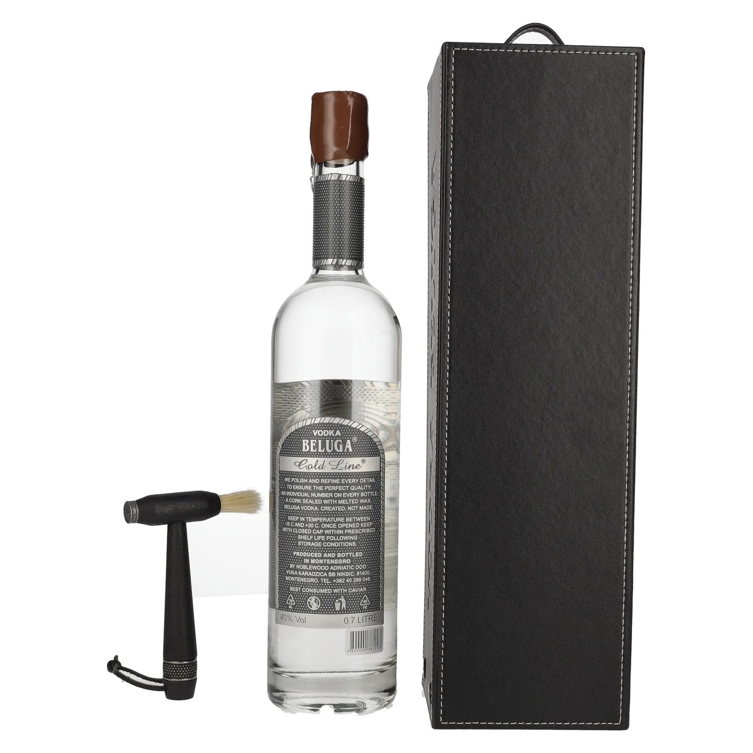Beluga Gold Line Wodka Montenegro 40% Vol. 0.7l in lederlook geschenkverpakking met borstel