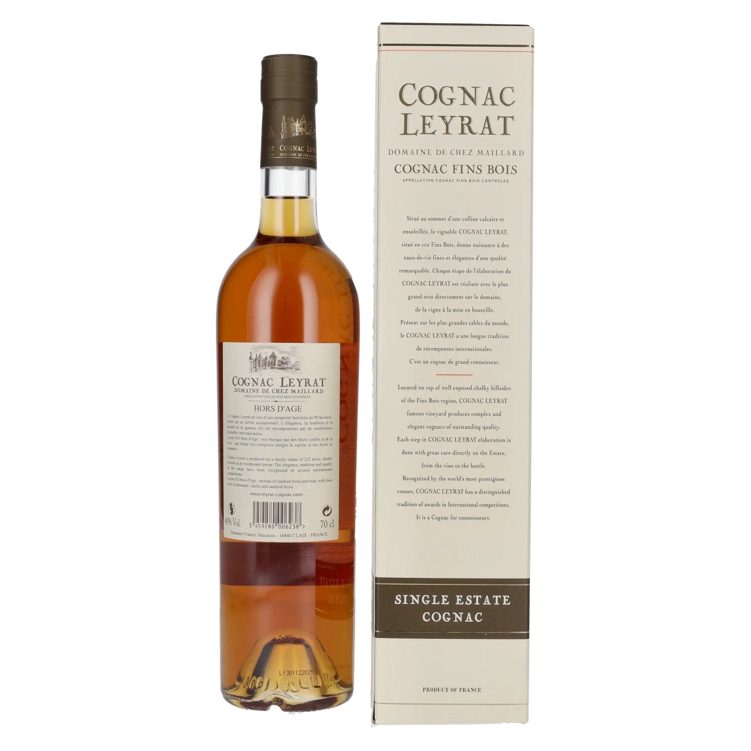 Cognac Leyrat X.O. Hors D'Âge Single Estate, 40 % vol., 0,7 l, dans un coffret cadeau