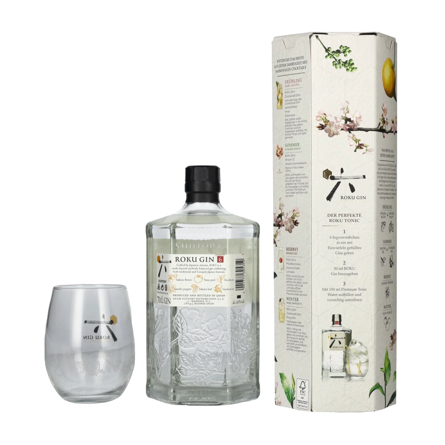 Roku Gin The Japanese Craft Gin 43% vol. 0,7l en boîte cadeau avec verre