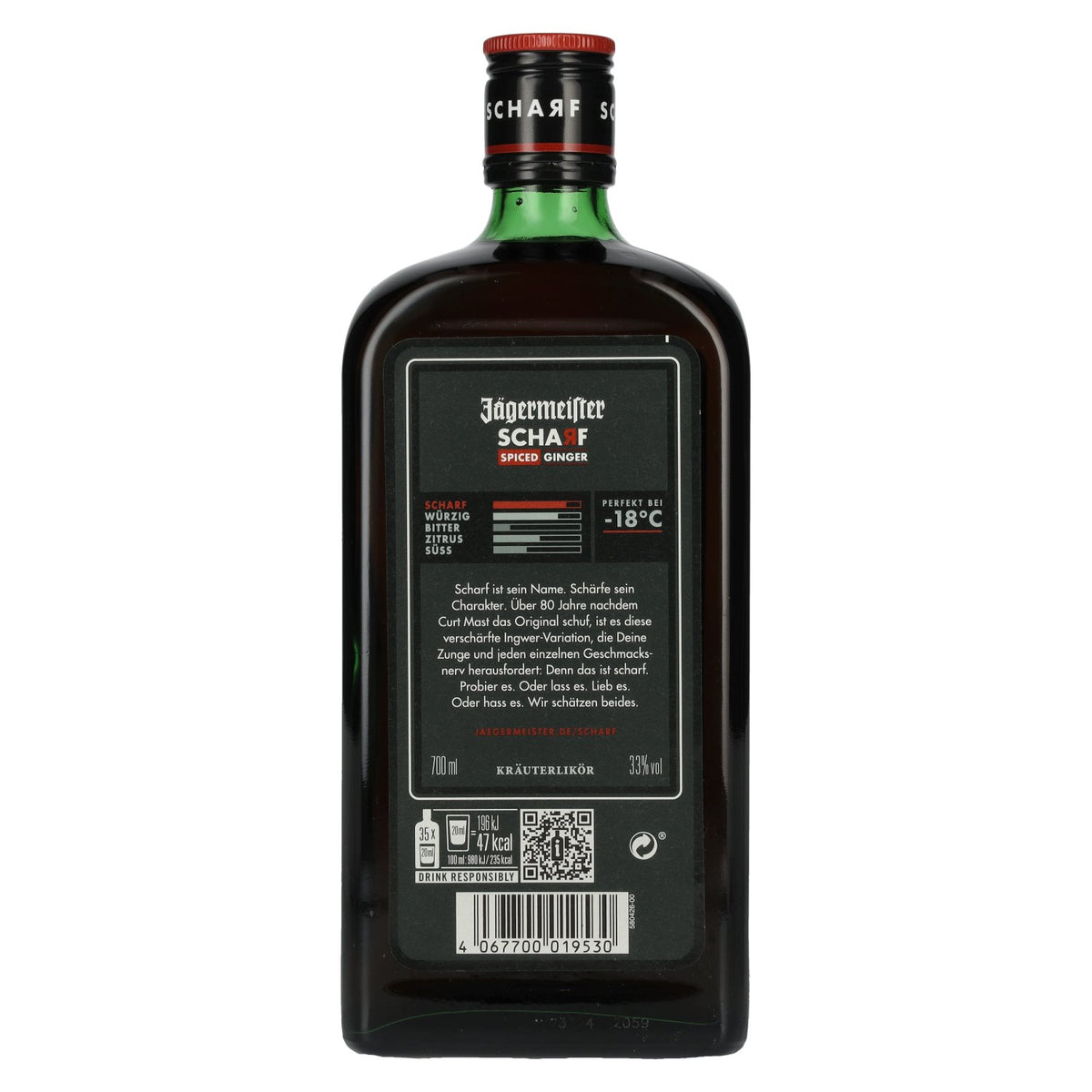 Jägermeister SCHARF SPICED, liqueur aux épices et au gingembre, 33 % vol., 0,7 l